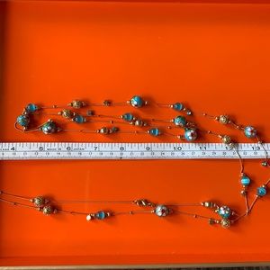 Vintage hand painted gold and blue floral necklace
